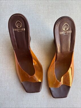 Brother Vellies Brown Footbed with Translucent Orange Strap Slide Mules